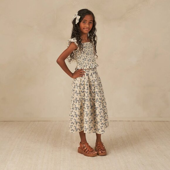 NEW - Rylee + Cru Blue ditsy floral ruffle tired midi skirt - Picture 2 of 2